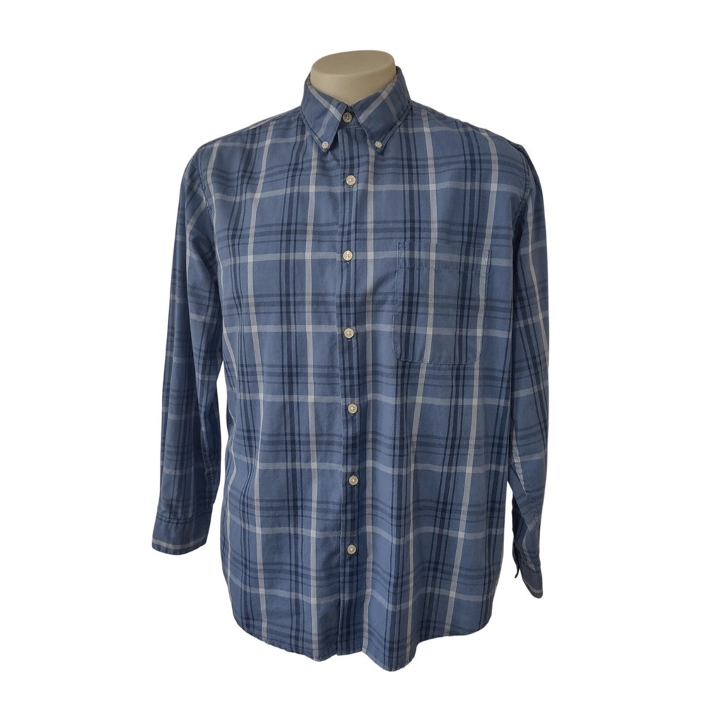 Sun River Clothing Co Button Down Mens L‎ Blue Plaid Long Sleeve Shirt WPL8046